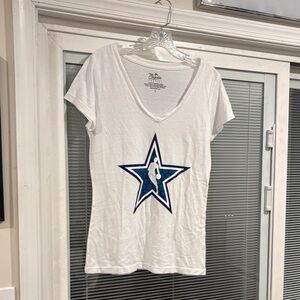 Majestic White V-Neck Tee with Blue Star Graphic